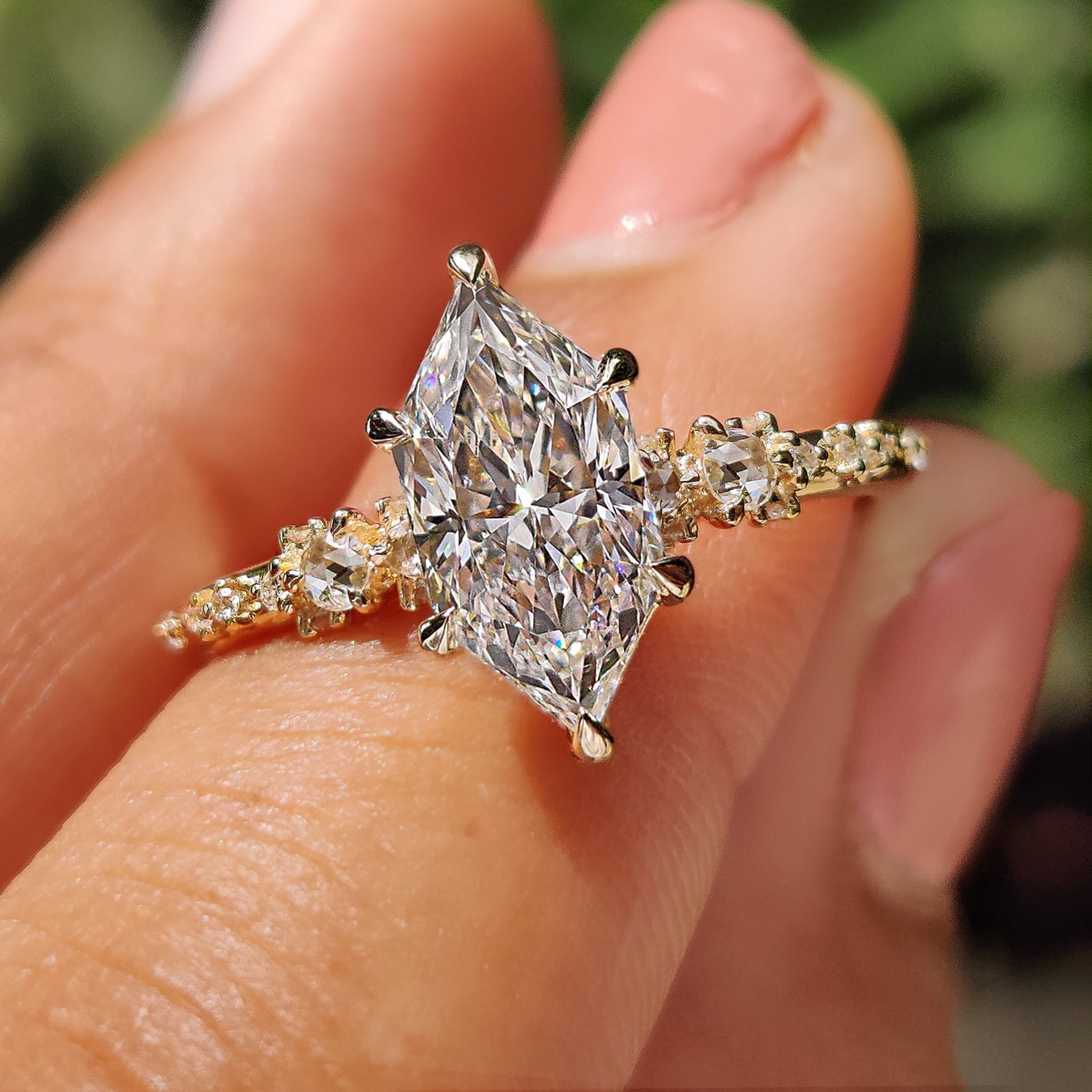Dutch Marquise Engagement Ring With Round Rose Cut Side Stone