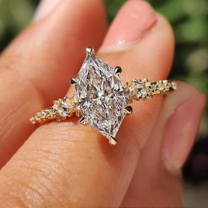 Dutch Marquise Engagement Ring With Round Rose Cut Side Stone