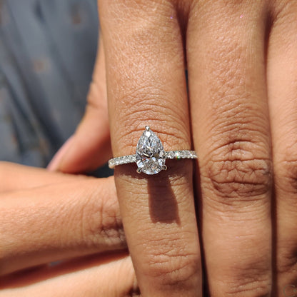Pear Cut Engagement Ring with Hidden Halo Design