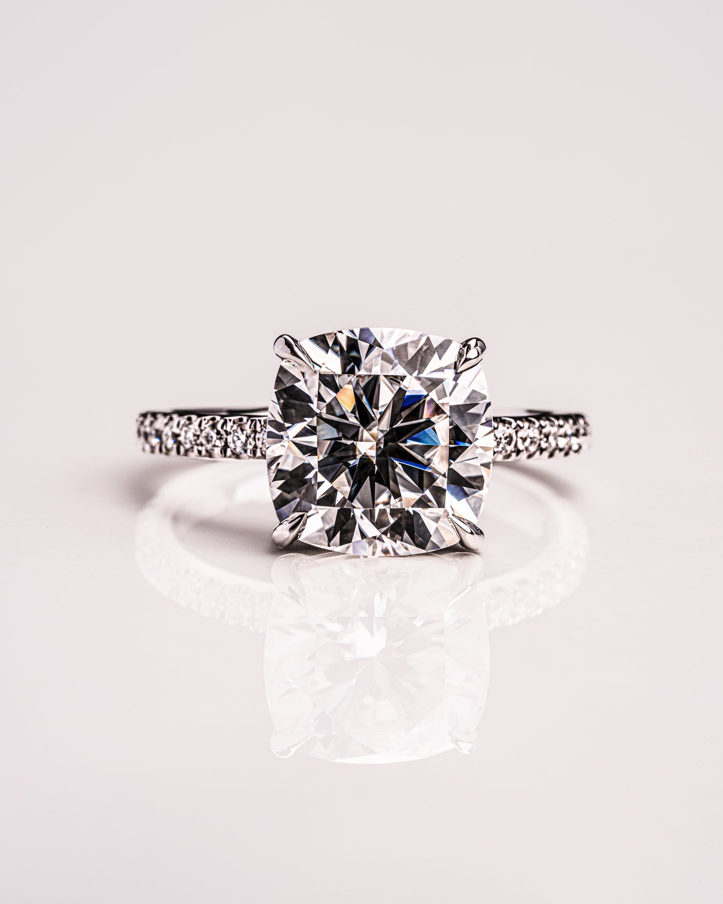 4.18 CT Cushion Cut Pave Setting Moissanite Engagement Ring