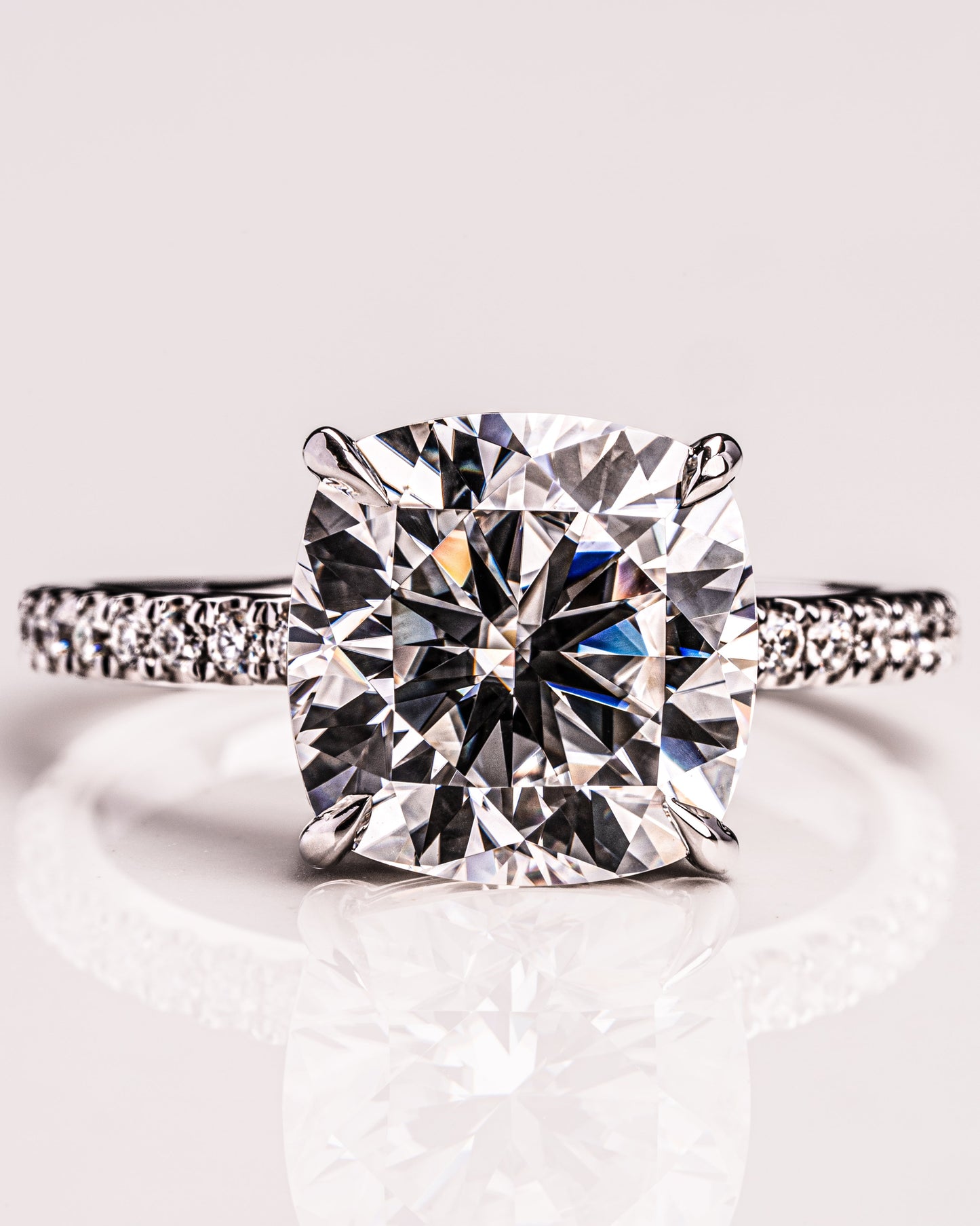 4.18 CT Cushion Cut Pave Setting Moissanite Engagement Ring