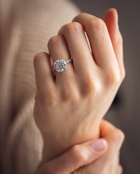 4.18 CT Cushion Cut Pave Setting Moissanite Engagement Ring