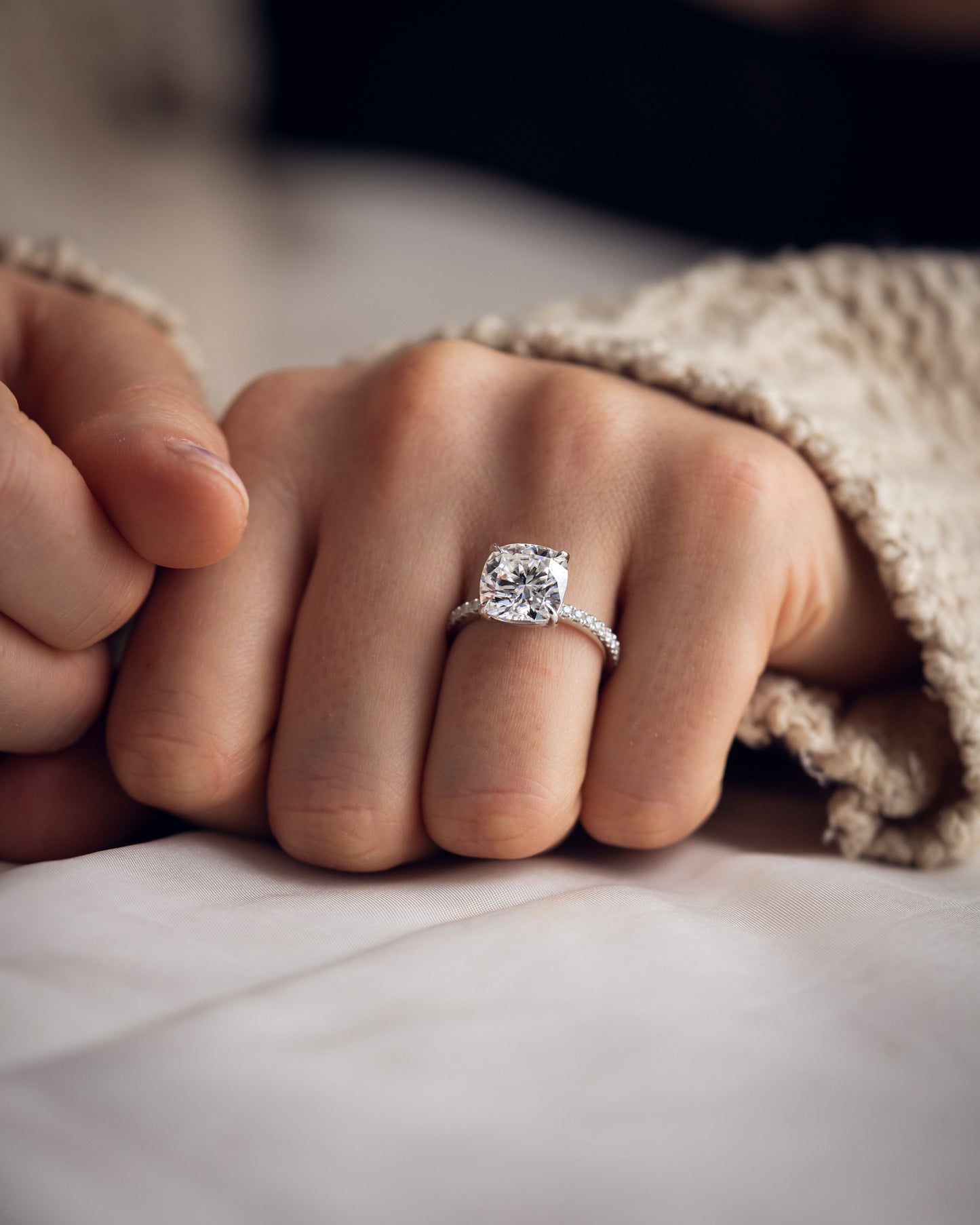 4.18 CT Cushion Cut Pave Setting Moissanite Engagement Ring