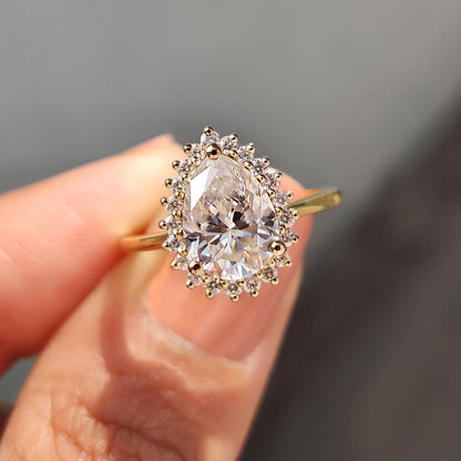 Pear Cut Moissanite Engagement Ring With Halo Setting