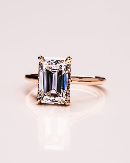 3.24 CT Emerald Cut Hidden Halo Moissanite Engagement Ring