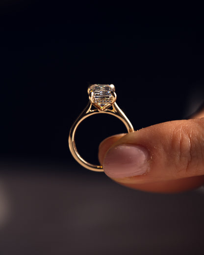 3.24 CT Emerald Cut Hidden Halo Moissanite Engagement Ring