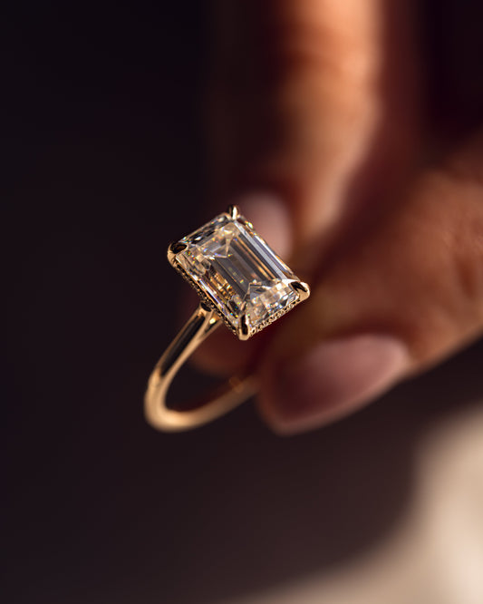 3.24 CT Emerald Cut Hidden Halo Moissanite Engagement Ring