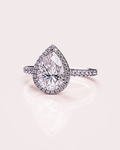1.93 CT Pear Halo Pave Moissanite Engagement Ring
