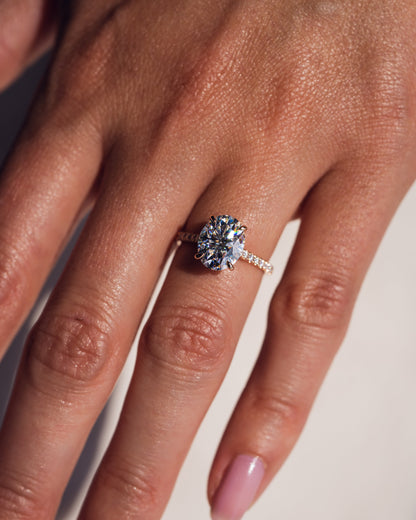 2.72 CT Oval Cut Hidden Halo & Pave Setting Moissanite Engagement Ring