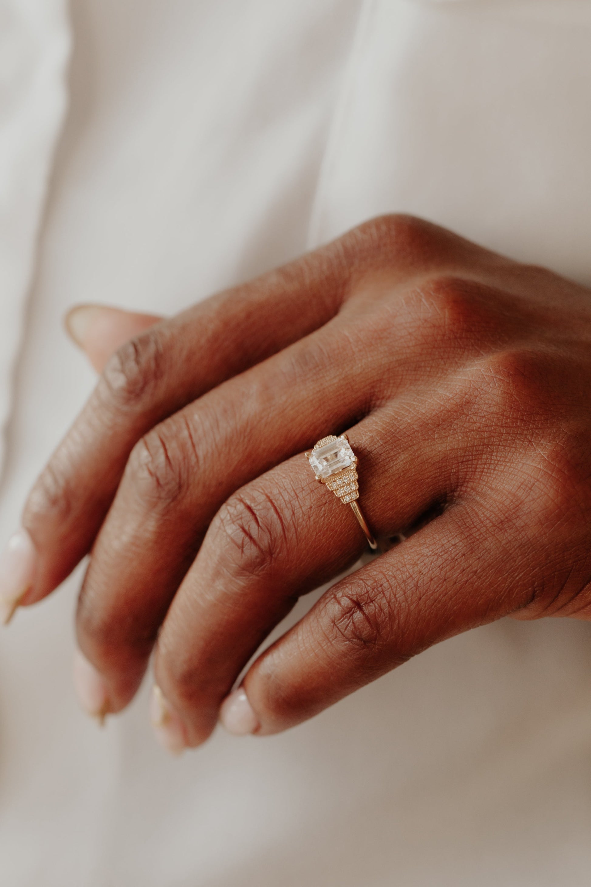 Marquise Shaped Three Stone Lab Grown Diamond Engagement Ring