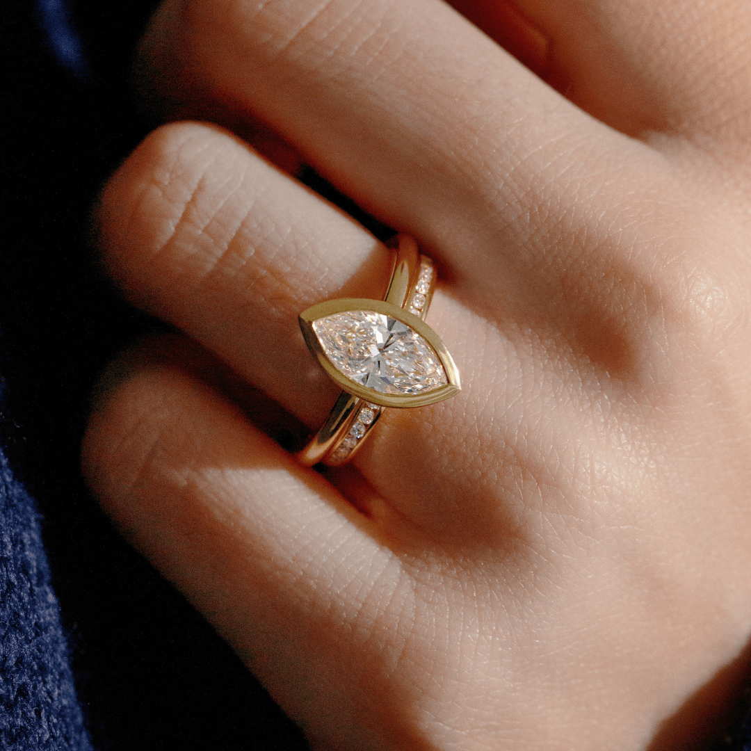 Marquise Shaped Three Stone Lab Grown Diamond Engagement Ring