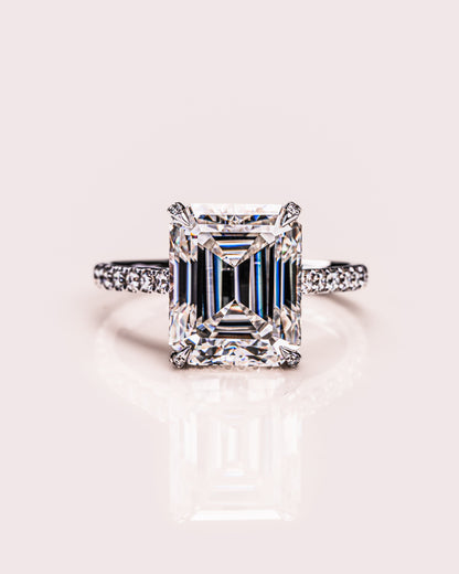 3.42 CT Emerald Cut Moissanite Engagement Ring With Hidden Halo Setting