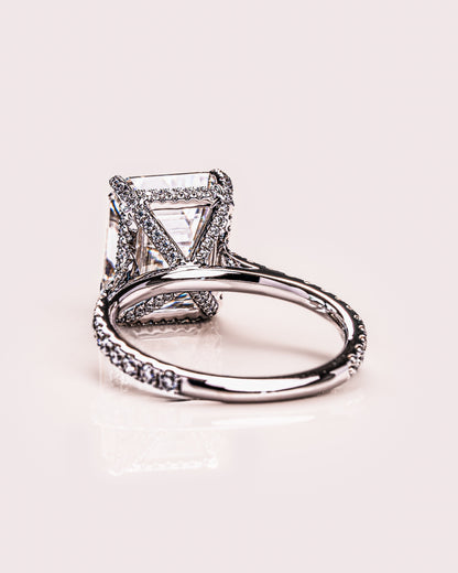 3.42 CT Emerald Cut Moissanite Engagement Ring With Hidden Halo Setting