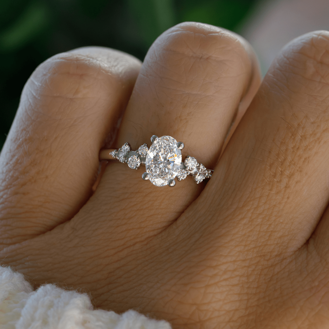 Marquise Shaped Three Stone Lab Grown Diamond Engagement Ring