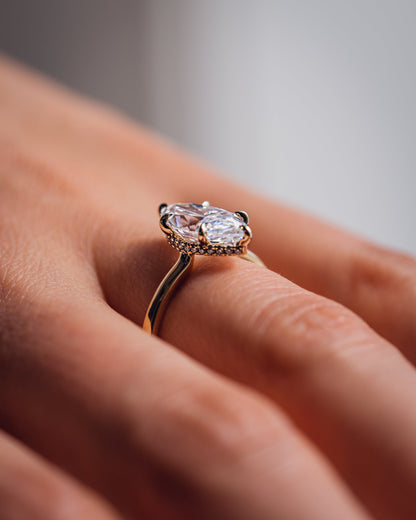 0.90 CT Marquise Cut Moissanite Engagement Ring With Hidden Halo Setting