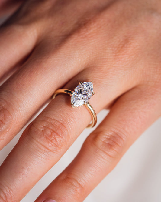 0.90 CT Marquise Cut Moissanite Engagement Ring With Hidden Halo Setting