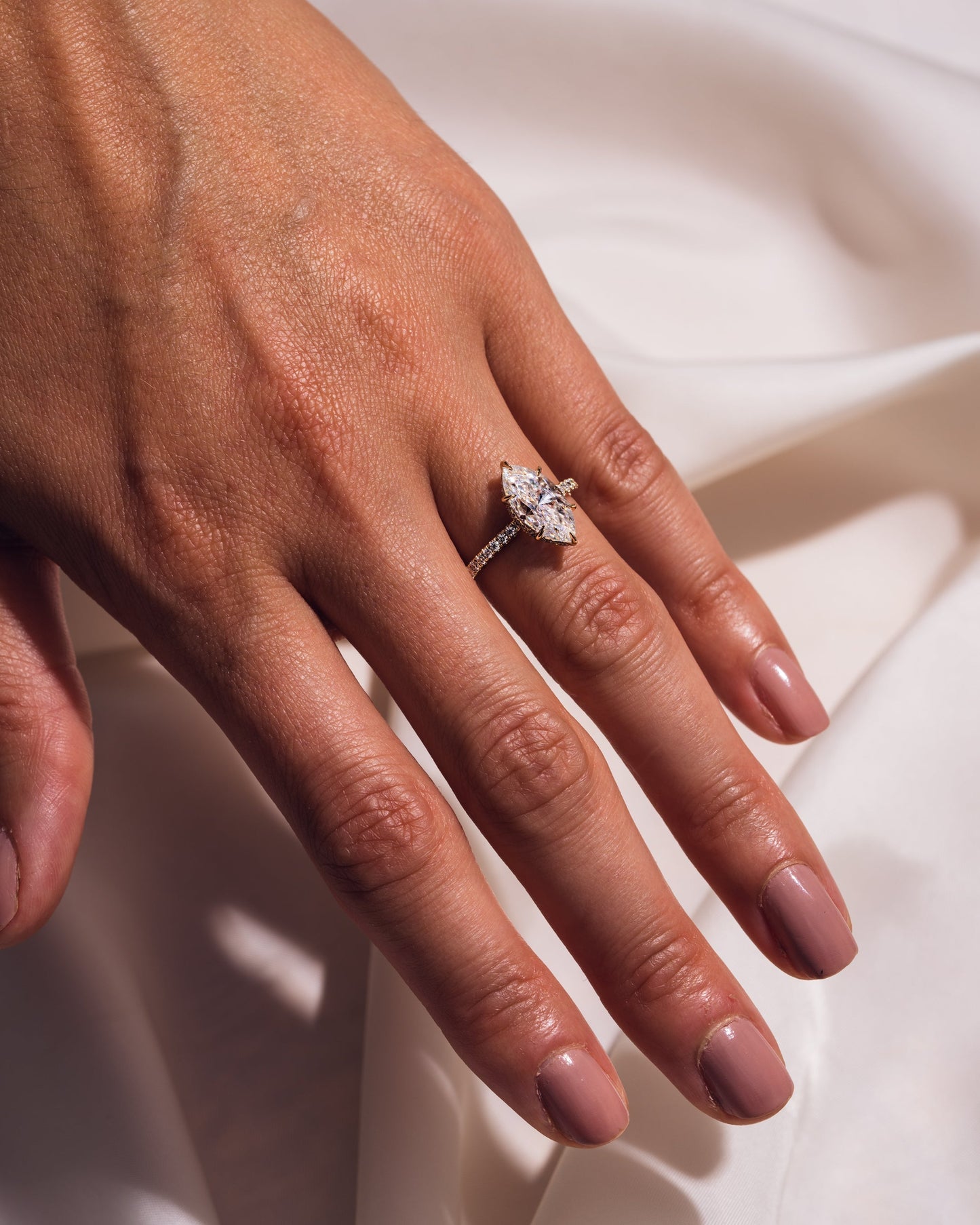 3.09 CT Marquise Cut Moissanite Engagement Ring With Hidden Halo Setting