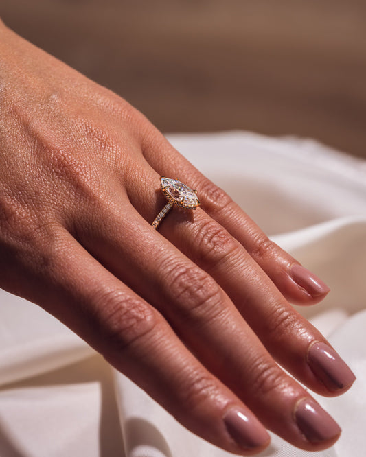3.09 CT Marquise Cut Moissanite Engagement Ring With Hidden Halo Setting