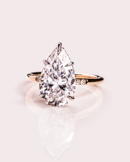 3.09 CT Pear Cut Moissanite Engagement Ring With Hidden Halo Setting
