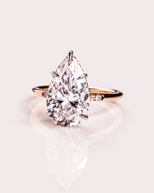3.09 CT Pear Cut Moissanite Engagement Ring With Hidden Halo Setting