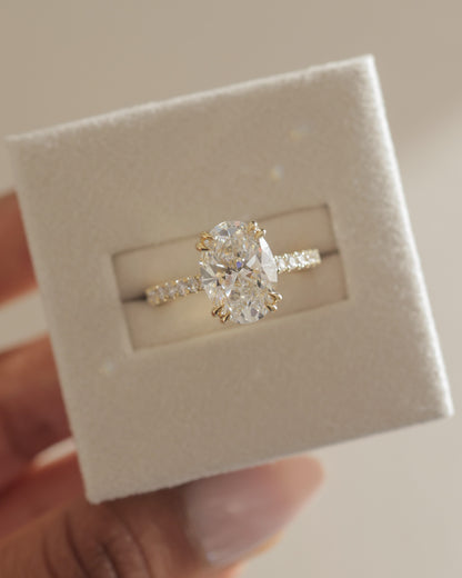 2.0 CT Oval Pave & Hidden Halo Moissanite Engagement Ring