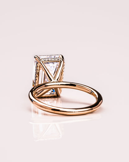 8.0 CT Emerald Cut Hidden Halo Moissanite Engagement Ring