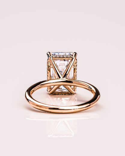 8.0 CT Emerald Cut Hidden Halo Moissanite Engagement Ring