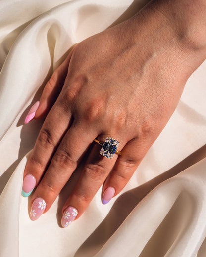 8.0 CT Emerald Cut Hidden Halo Moissanite Engagement Ring