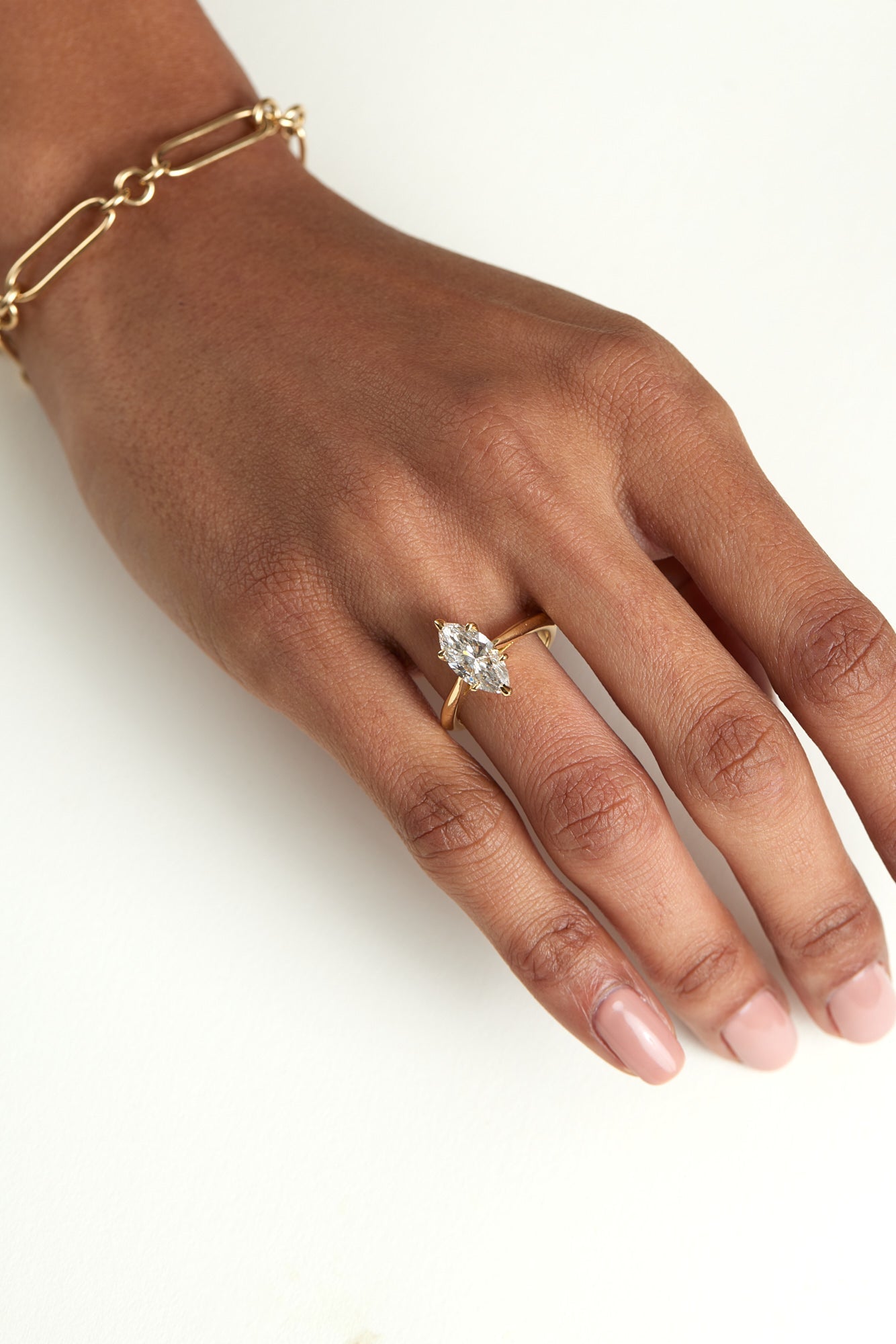 Marquise Shaped Three Stone Lab Grown Diamond Engagement Ring