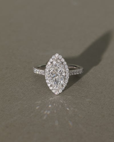 2 CT Marquise Cut Halo and Pave Moissanite Diamond Engagement Ring
