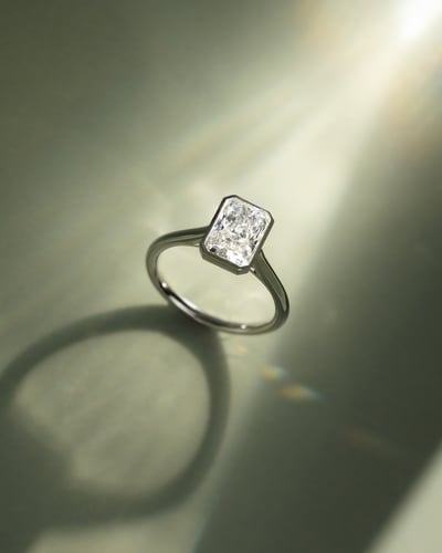 2 CT Radiant Solitaire & Bezel Moissanite Engagement Ring