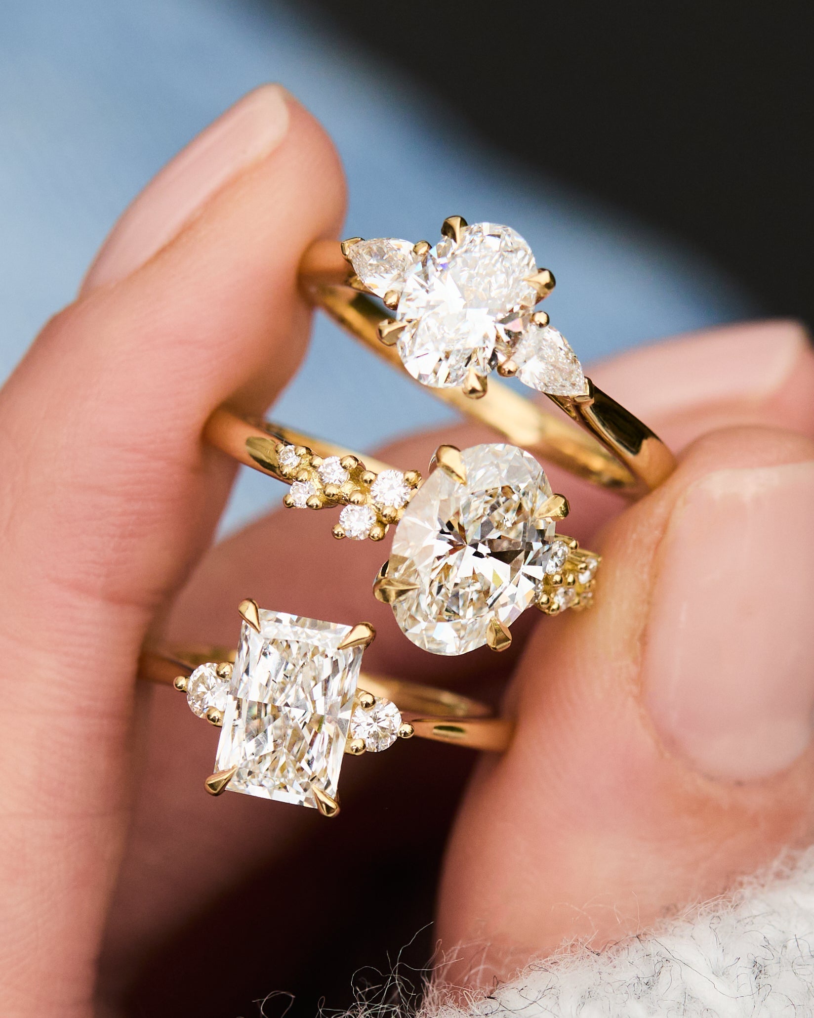 Marquise Shaped Three Stone Lab Grown Diamond Engagement Ring