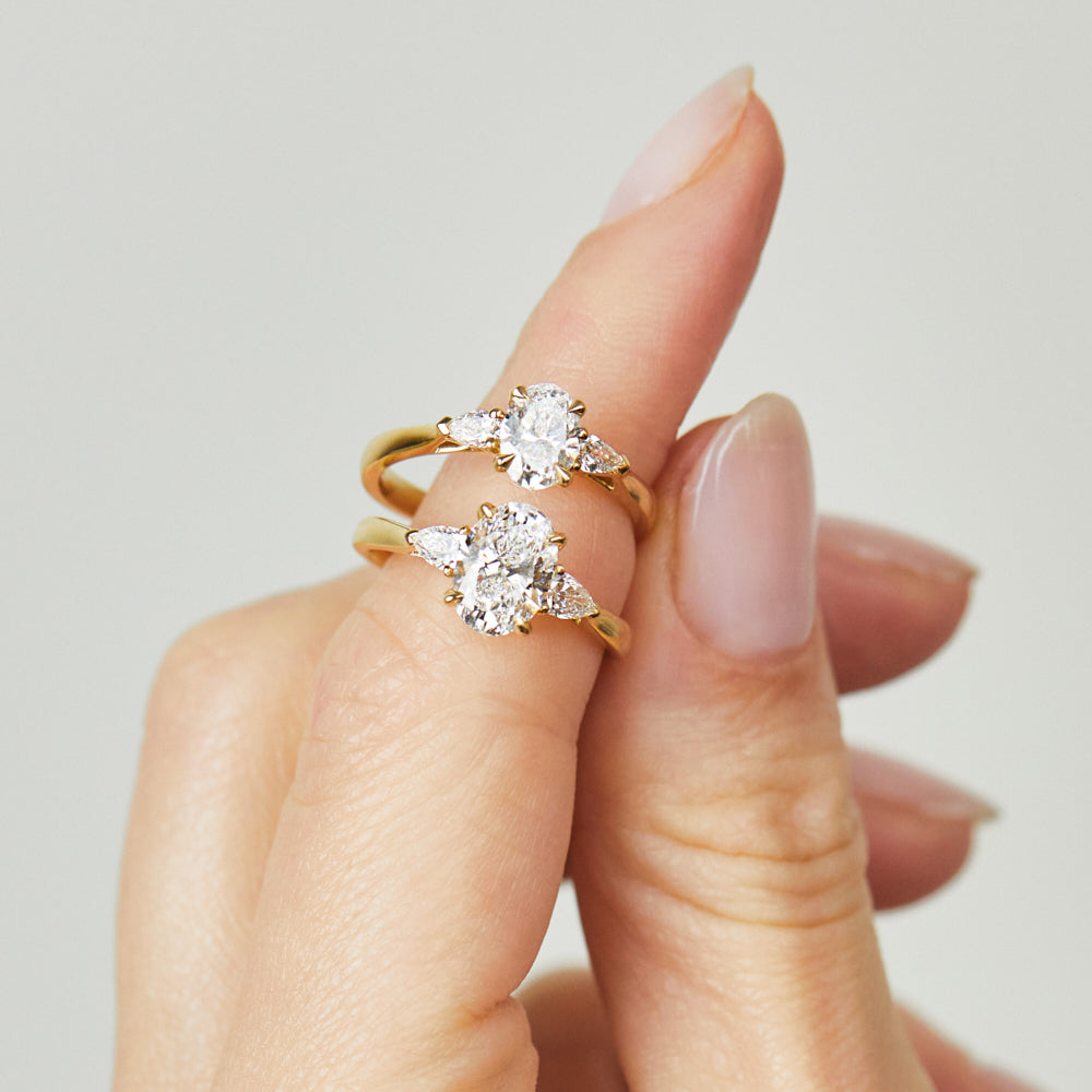 Marquise Shaped Three Stone Lab Grown Diamond Engagement Ring