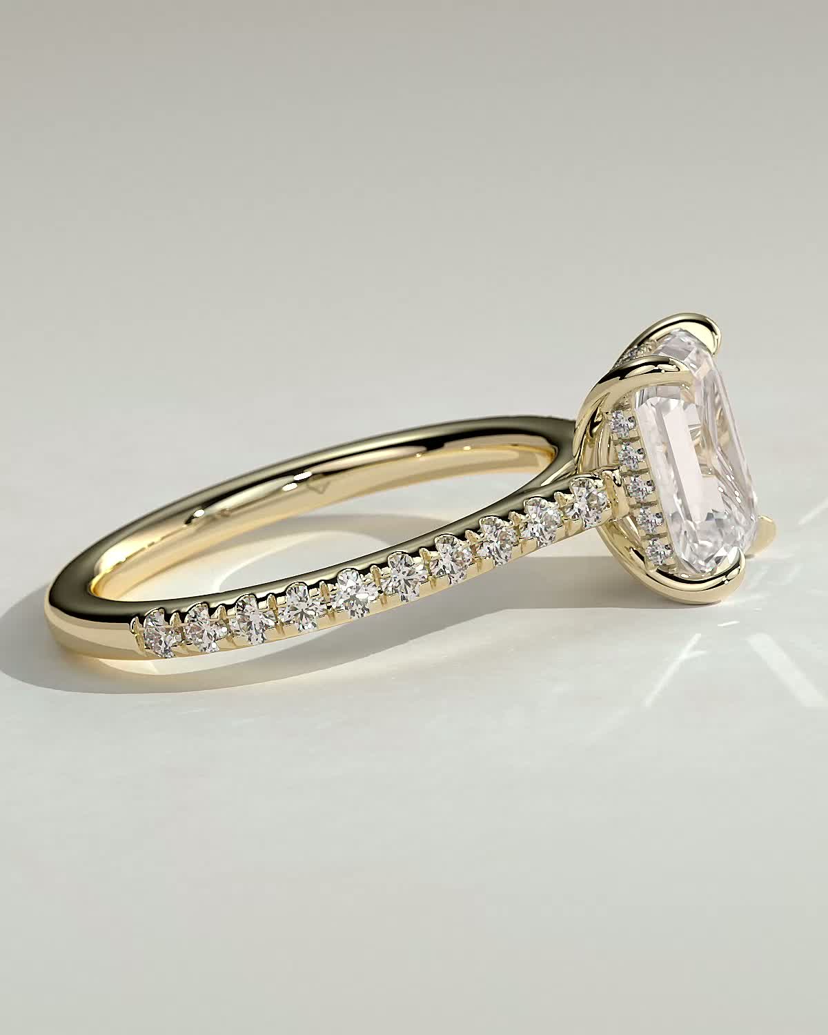 2.0 CT Emerald Pave & Hidden Halo Moissanite Engagement Ring