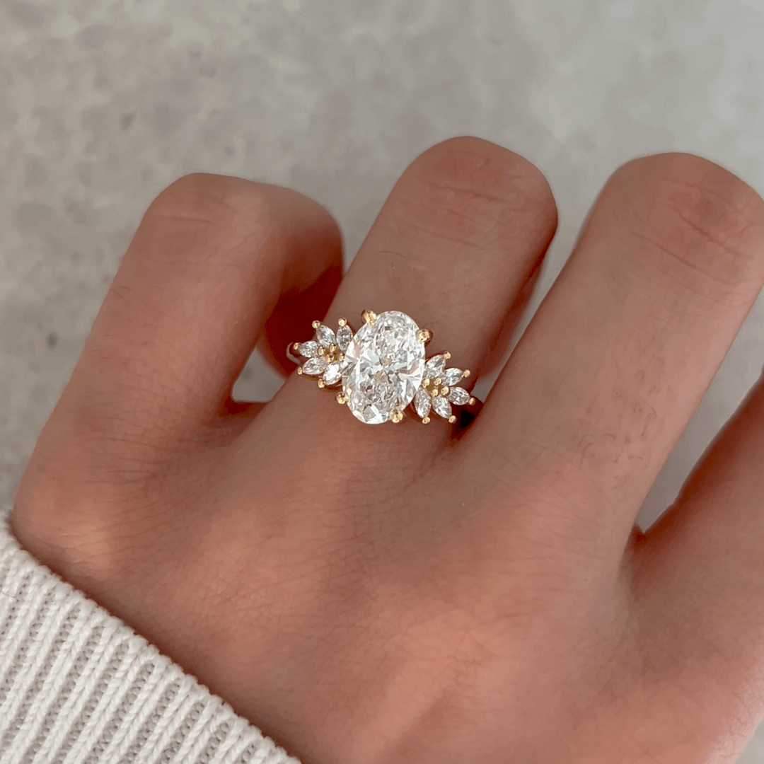 Marquise Shaped Three Stone Lab Grown Diamond Engagement Ring