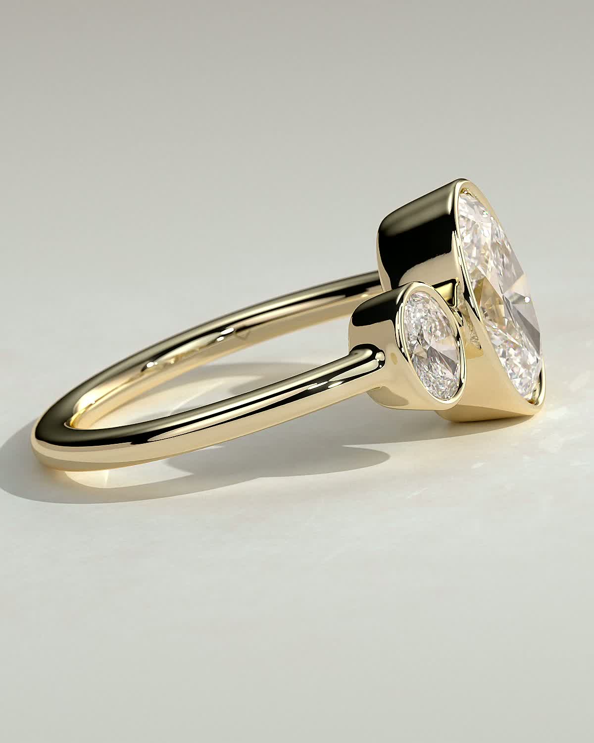 2.0 CT Oval Cut Three Stones & Bezel Moissanite Diamond Engagement Ring