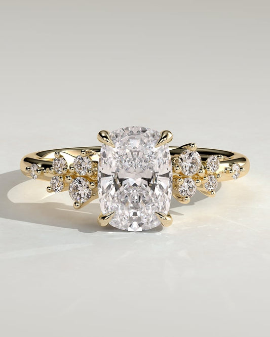 2.0 CT Elongated Cushion Cluster Moissanite Engagement Ring