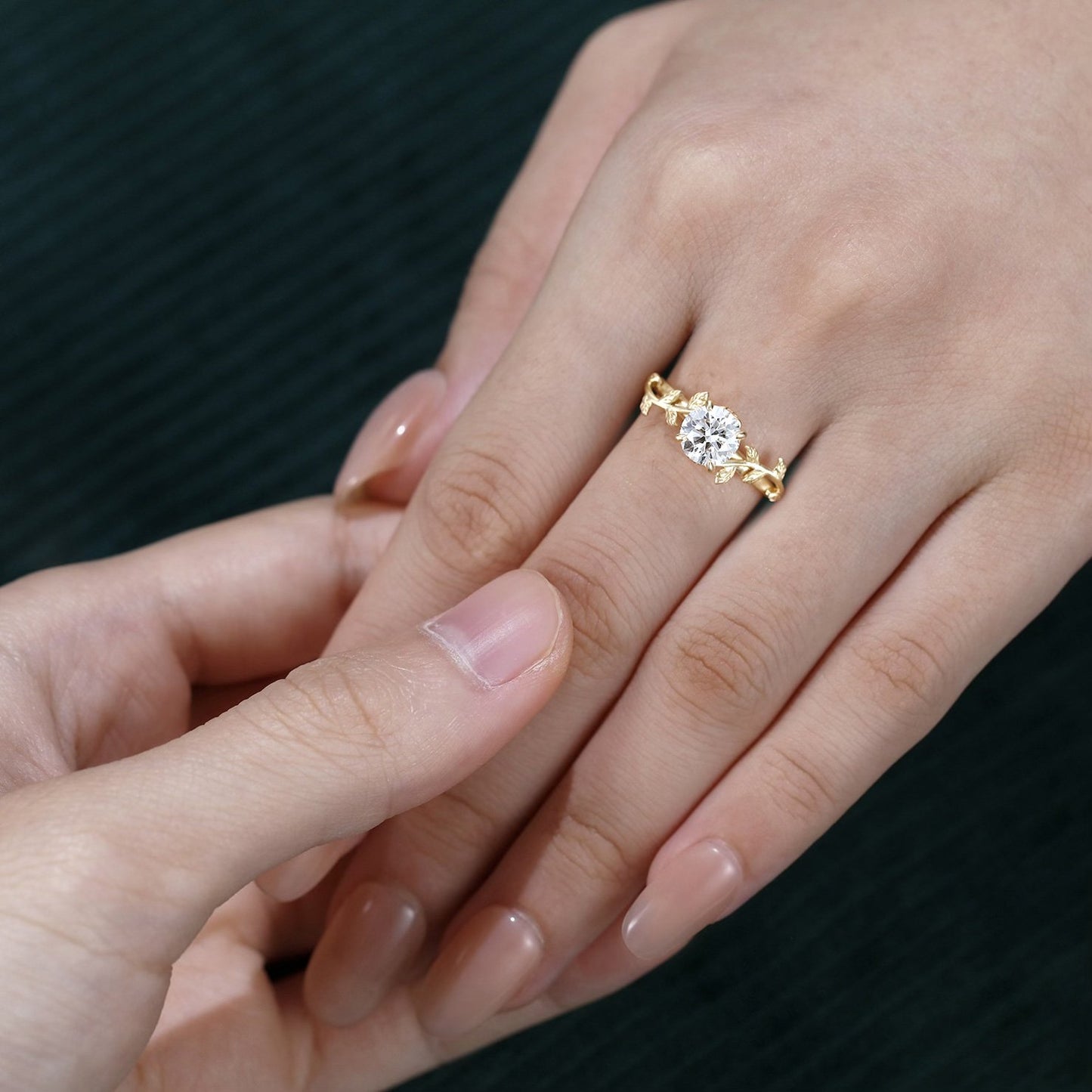 1 CT Round Cut Natured Inspired Moissanite Engagement Ring