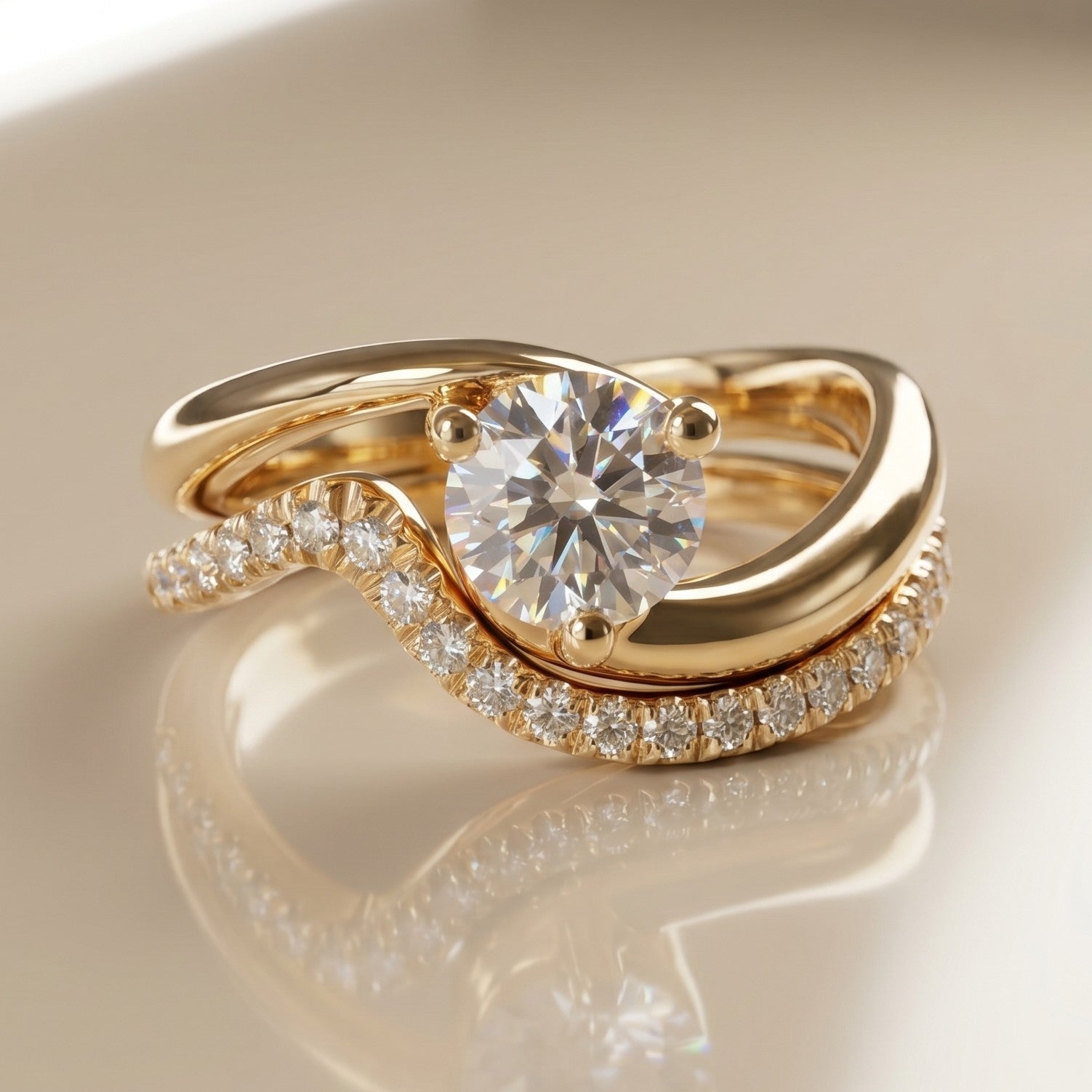 1.0 CT Round Solitaire Moissanite Diamond Bridal Ring Set