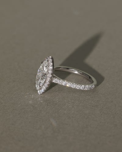 2 CT Marquise Cut Halo and Pave Moissanite Diamond Engagement Ring