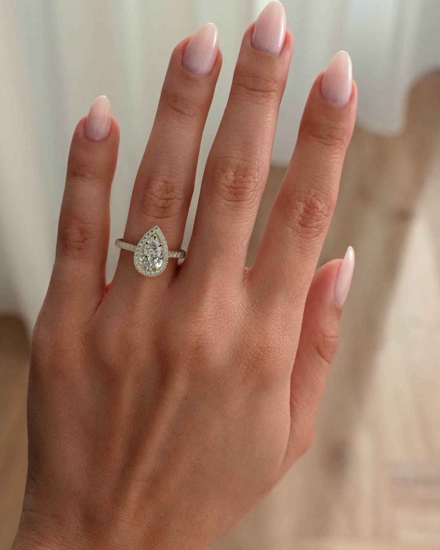 2 CT Pear Cut Halo and Pave Moissanite Diamond Engagement Ring
