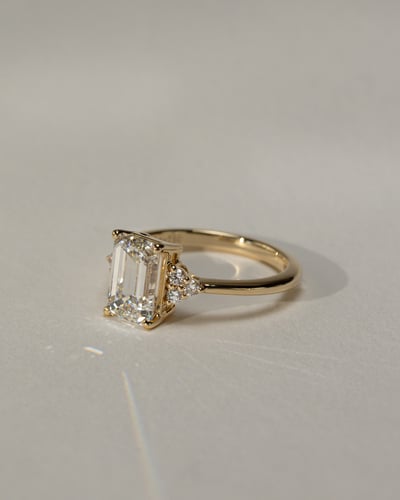 2.0 Ct Emerald Cut Cluster Moissanite Diamond Engagement Ring