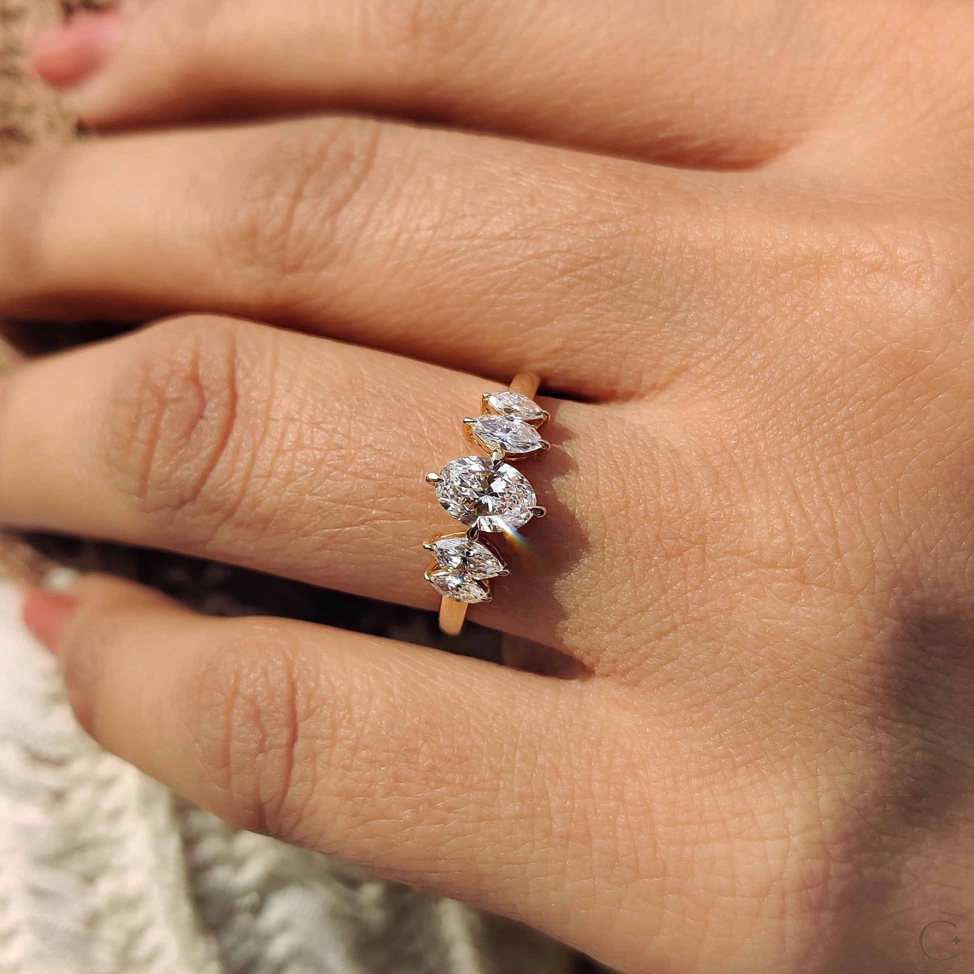 5 Stone Diamond Ring With Oval and Marquise Cut