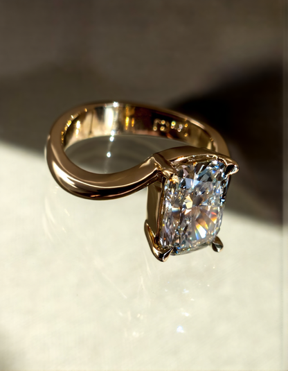 2.5 CT Elonagted Cushion Cut Classic Plain Stacking Moissanite Bridal Ring Set