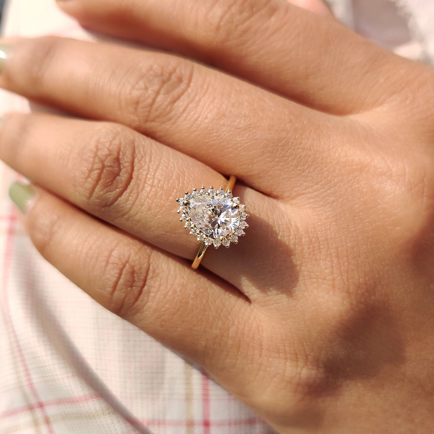 Pear Cut Moissanite Engagement Ring With Halo Setting