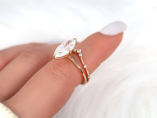 2.8 CT Marquise Cut Dainty Moissanite Bridal Ring Set
