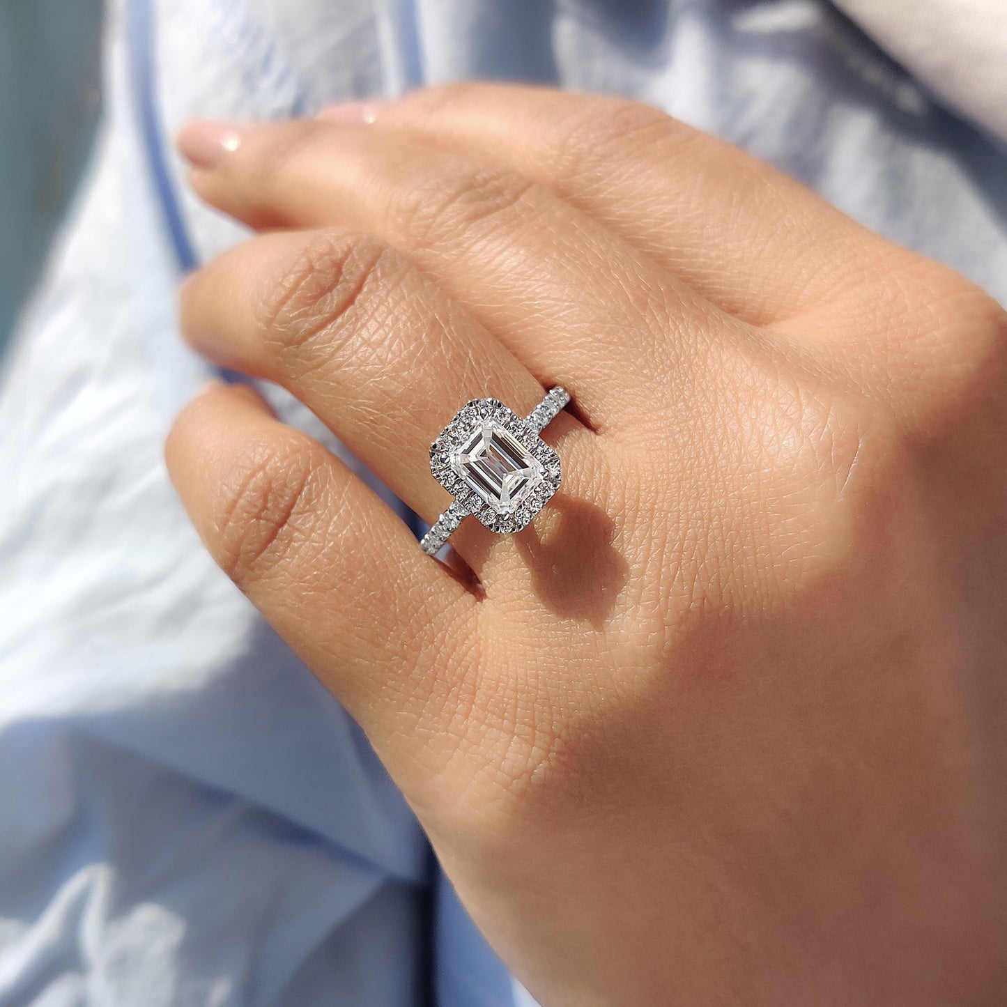 Emerald Cut Halo Ring