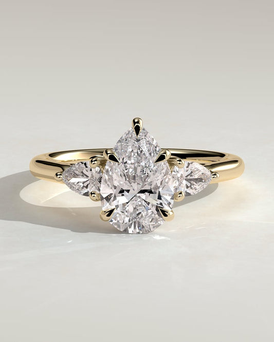2.0 CT Pear Cut Three Stones Moissanite Diamond Engagement Ring