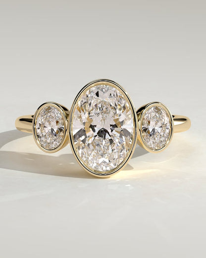 2.0 CT Oval Cut Three Stones & Bezel Moissanite Diamond Engagement Ring