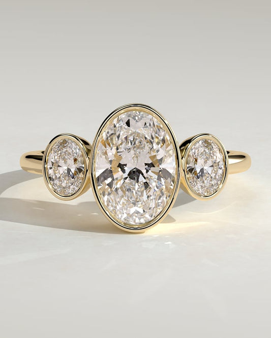 2.0 CT Oval Cut Three Stones & Bezel Moissanite Diamond Engagement Ring